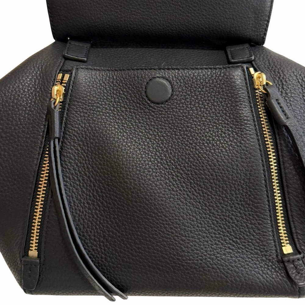 Tory Burch Black Half Moon Pebbled Leather Sachel Bag Gold Hardware Crossbody - Picture 5 of 16